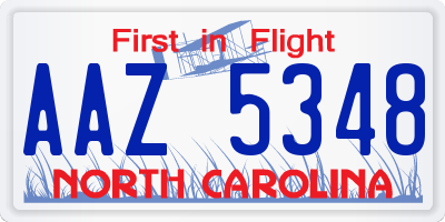 NC license plate AAZ5348