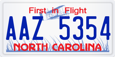 NC license plate AAZ5354