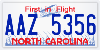 NC license plate AAZ5356