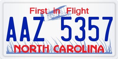 NC license plate AAZ5357