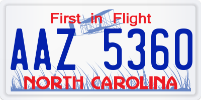 NC license plate AAZ5360