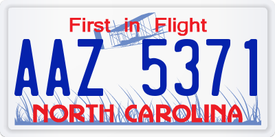 NC license plate AAZ5371
