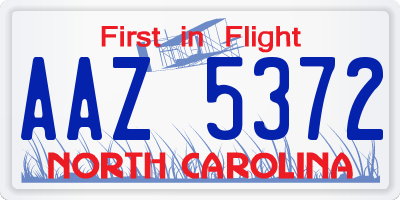 NC license plate AAZ5372