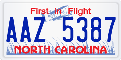 NC license plate AAZ5387