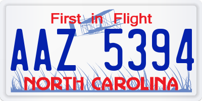 NC license plate AAZ5394
