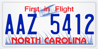 NC license plate AAZ5412