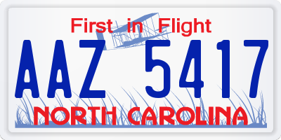 NC license plate AAZ5417