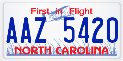 NC license plate AAZ5420