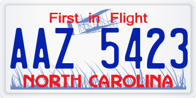 NC license plate AAZ5423