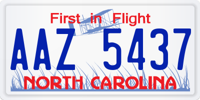 NC license plate AAZ5437