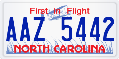 NC license plate AAZ5442