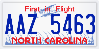 NC license plate AAZ5463