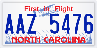 NC license plate AAZ5476