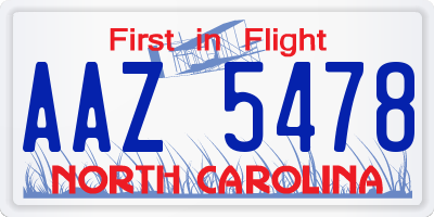 NC license plate AAZ5478