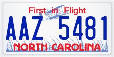 NC license plate AAZ5481
