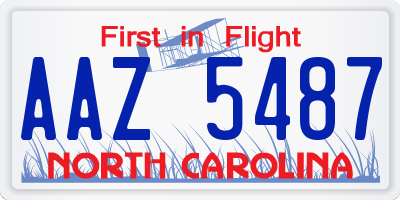 NC license plate AAZ5487