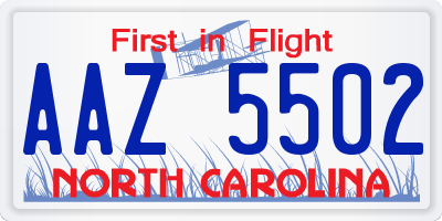 NC license plate AAZ5502