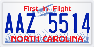 NC license plate AAZ5514