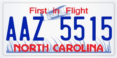 NC license plate AAZ5515