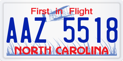 NC license plate AAZ5518