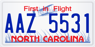 NC license plate AAZ5531