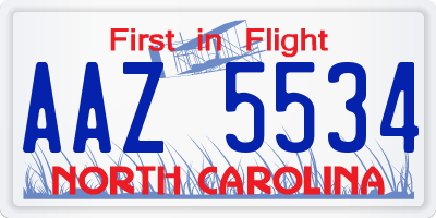 NC license plate AAZ5534