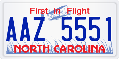 NC license plate AAZ5551
