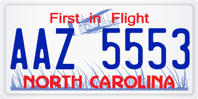 NC license plate AAZ5553