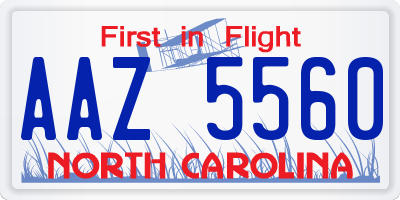 NC license plate AAZ5560