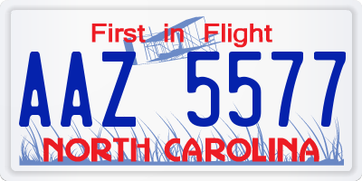 NC license plate AAZ5577