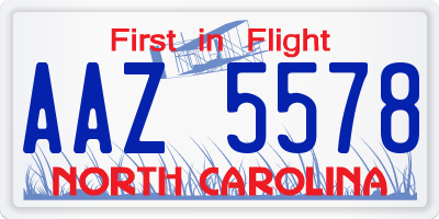 NC license plate AAZ5578