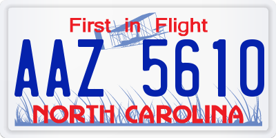 NC license plate AAZ5610