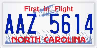 NC license plate AAZ5614