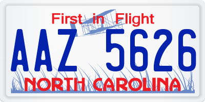 NC license plate AAZ5626