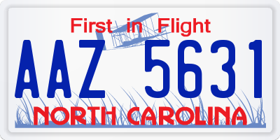 NC license plate AAZ5631