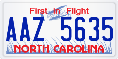 NC license plate AAZ5635