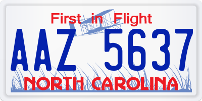 NC license plate AAZ5637