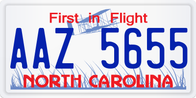 NC license plate AAZ5655