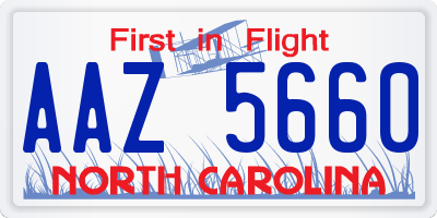 NC license plate AAZ5660