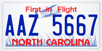 NC license plate AAZ5667