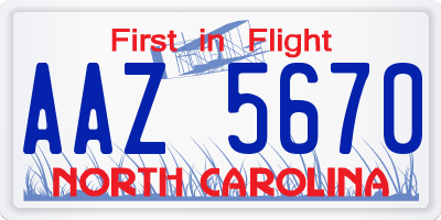 NC license plate AAZ5670