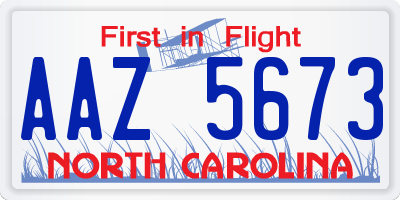 NC license plate AAZ5673