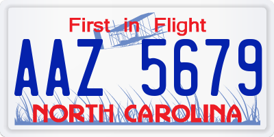 NC license plate AAZ5679