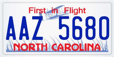 NC license plate AAZ5680