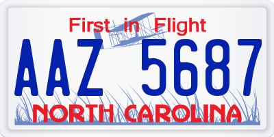 NC license plate AAZ5687