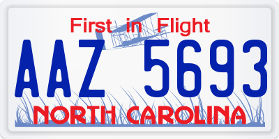 NC license plate AAZ5693