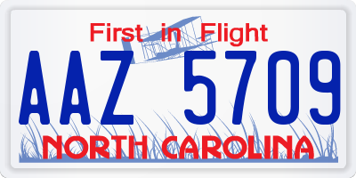 NC license plate AAZ5709