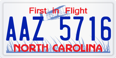 NC license plate AAZ5716
