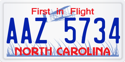 NC license plate AAZ5734