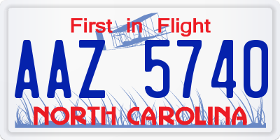 NC license plate AAZ5740